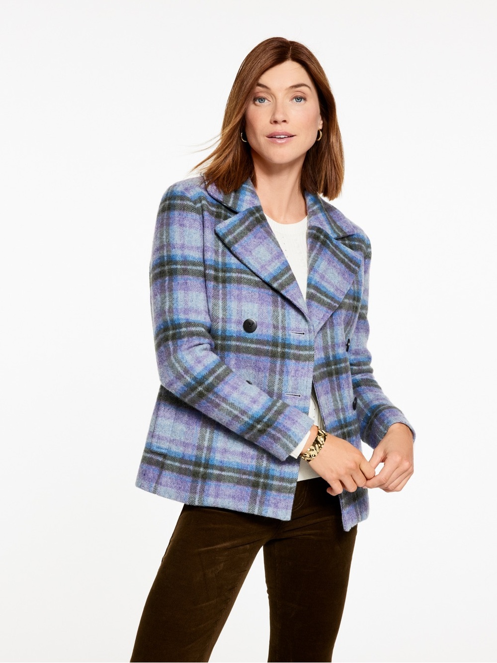 Talbots Festival Plush Wool Blend Peacoat Women’s Large Petite Plaid Jacket